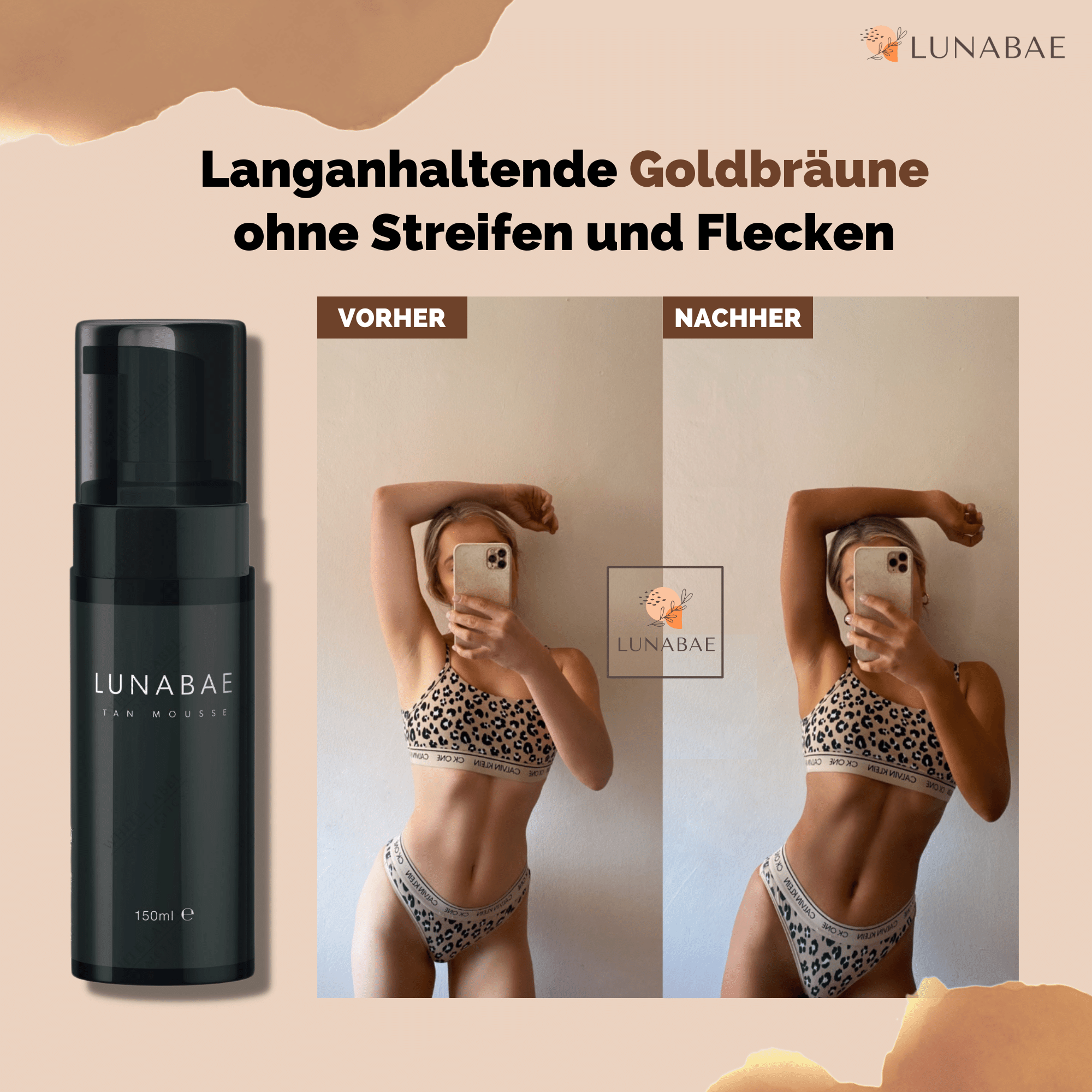 selbstbräuner mousse mit handschuh Lunabae Selbstbräuner | Bräunungscreme | Bräunungsmousse | Magic Tan Mousse  + Handschuh Set | Sofort-Strandlook
